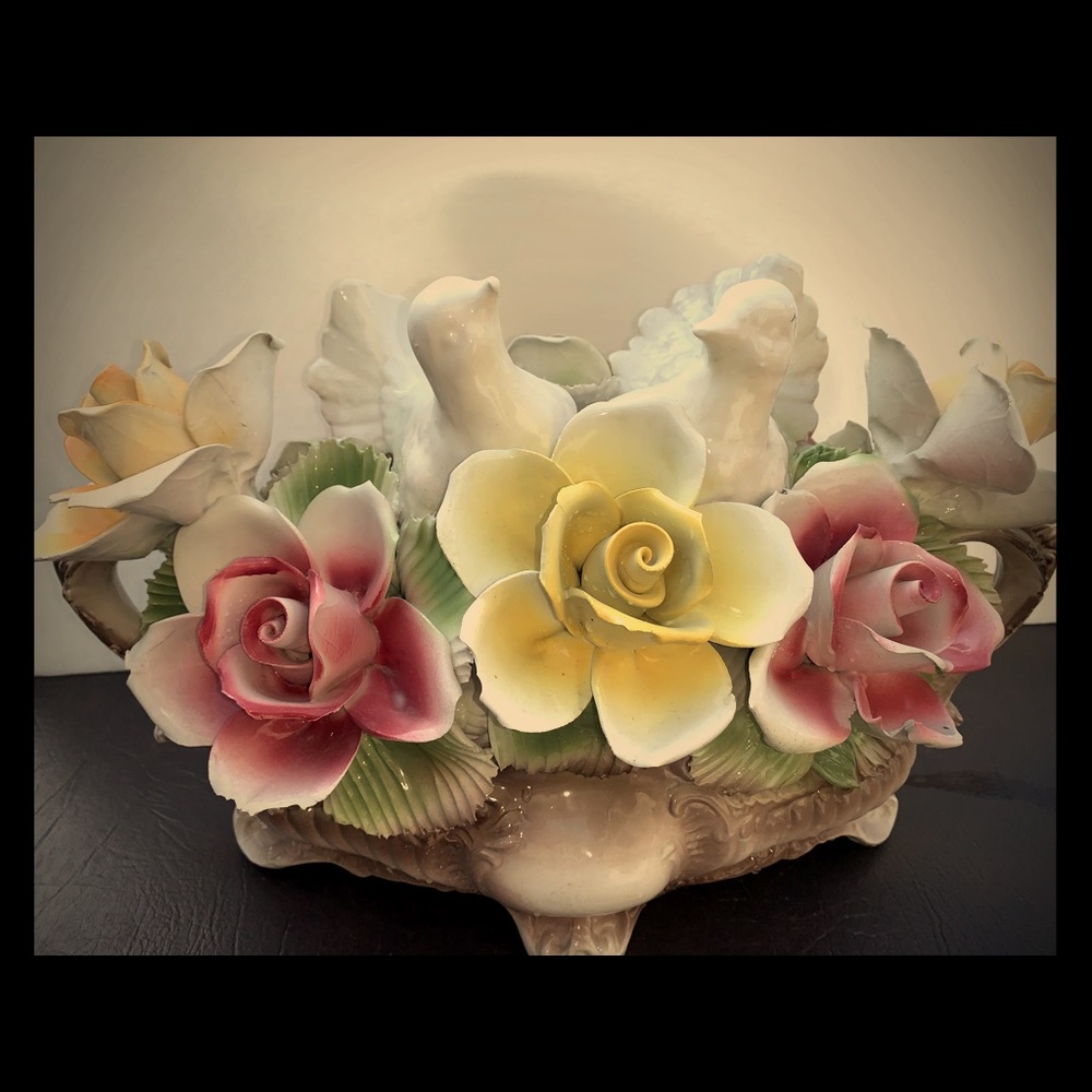 Vintage Capodimonte Love Doves in Roses